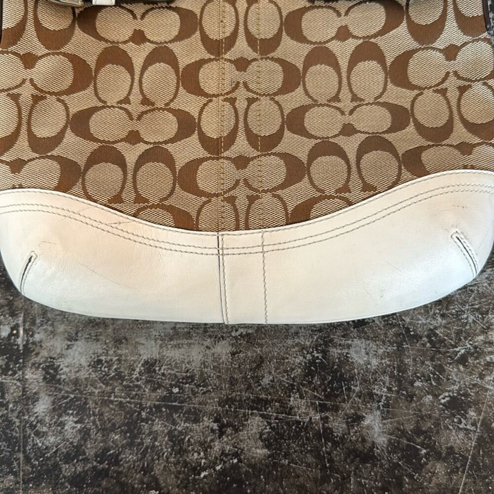 Coach White/Tan Signature Jacquard and Leather Shoulder Bag Style 3574 11x11 - Picture 5 of 6